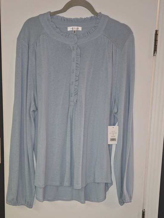 Tops - Light Blue Ruffle-Trim Long Sleeve Top
